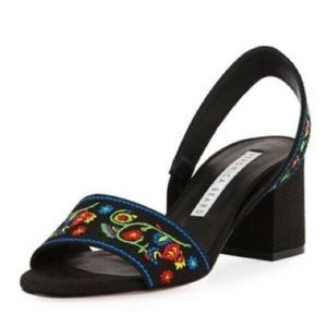 Veronica Beard Size 37/7 Sandals Brea Black Linen Embroidered